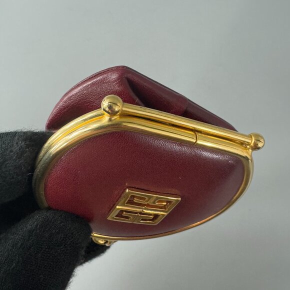 Authentic Vintage GIVENCHY Coin Case Wallet Purse 4G Logo Bordeaux Gold Leather - Picture 12 of 14